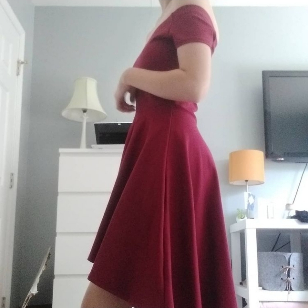 Burgundy Windsor Off the Shoulder Low High Dress - Picture 2 of 5